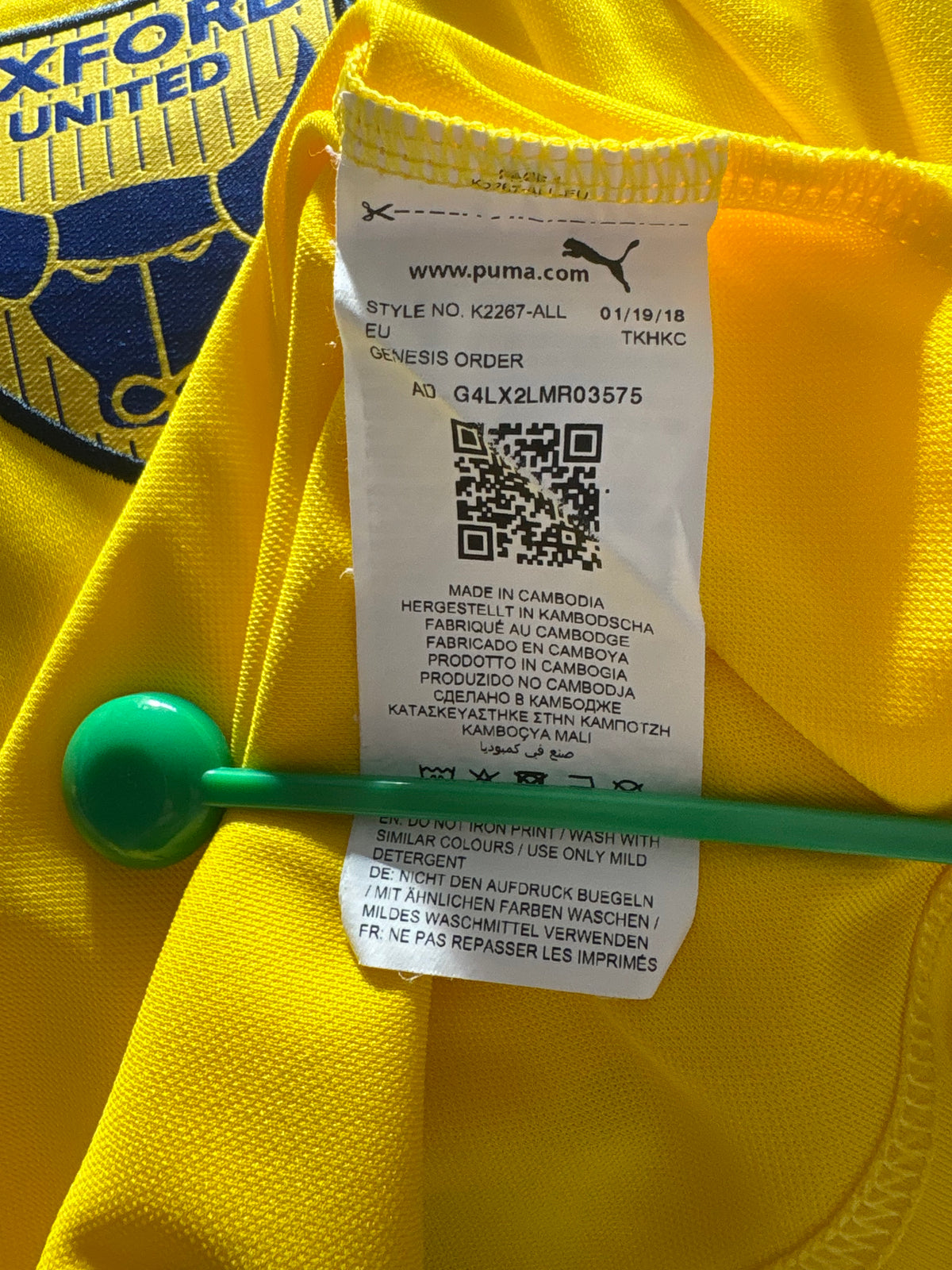 Oxford United Home Shirt 2018/19 Raglan (M)